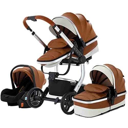 SPAAJ Baby Strollers for Newborns PU Leather Baby Stroller 3 in 1