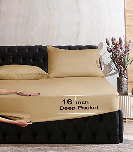 Image of Mocassi Cali King Sheet Set - Luxury Hotel 1800 Premier Bedding Sheets & Pillowcases - Ultra Soft Breathable & Cooling Bed Sheets - Deep Pocket - Wrinkle Resistant - 4 Piece - Cali King, Gold