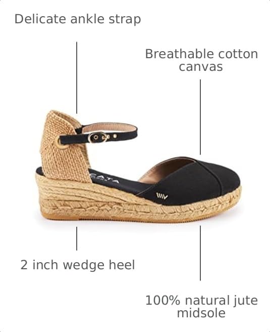 Image of Viscata Pubol Espadrille Canvas Low Wedges with Ankle Strap Spain Handmade 2 inch Heel Women's Sandals with Breathable Organic Cotton Canvas and 100% Natural Jute for all Occasions: Casual, Work, Party