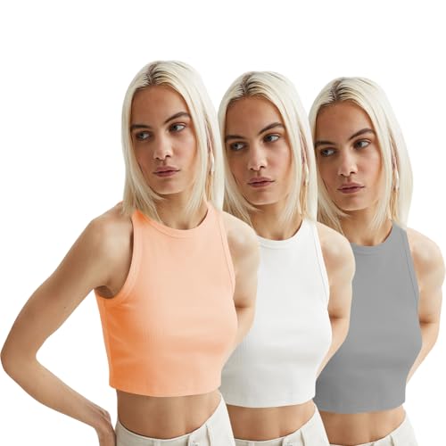 Image of KERI PERRY Tops for Women Crop Top for Women's Tank Activewear Tee Sports Western Casual Cotton Camisole Pack of 3 Combo
