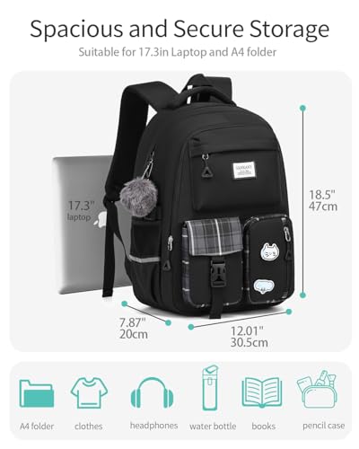 Image of Large School Backpack for Teen Girls, Big Student Laptop Backpack Aesthetic Bookbags for College Women Elementary Middle High School Travel Mochilas Escolares, Black