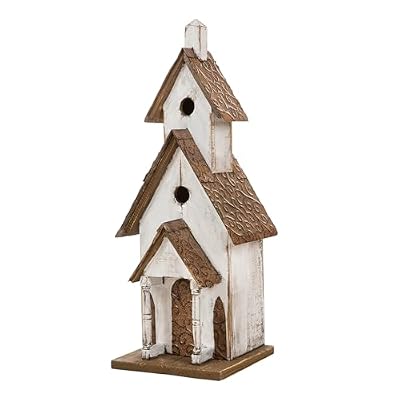 Glitzhome 23.62" H Birdhouse Rustic Tall Church Hand Painted Wood White Extra-Large Bird House for Outside