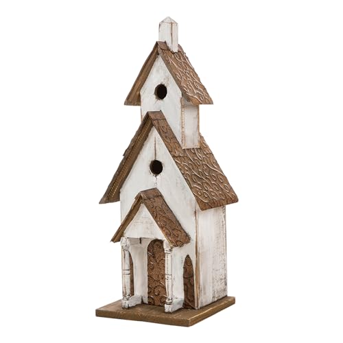 Glitzhome 23.62' H Birdhouse Rustic Tall Church Hand Painted Wood White Extra-Large Bird House for Outside