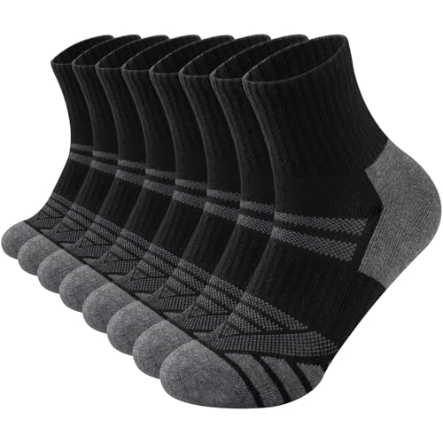 COOPLUS Mens Cushioned Ankle Socks Athletic Performance Quarter Moisture Wicking Running Socks(8 Pairs)