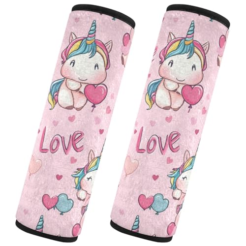 Seat Belt Covers 2 Pack Cartoon Unicorns Hearts Car Seat Strap Covers Super Soft Cute Car Seat Neck Cover for Boys Girls Adults Babies M