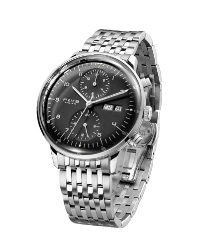 Image of FEICE Men's Mechanical Analog Watch Bauhaus Automatic Watch Stainless Steel Self-Winding Wrist Watches Casual Dress Watches for Men with Leather Bands Date Calendar -Fm121 (Black-2)