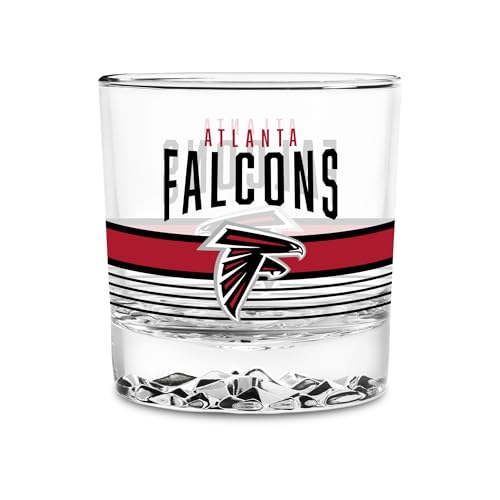 Rico Industries NFL Football Atlanta Falcons Standard 11.5oz Rocks Glass – Heavy Base Clear Glass Tumbler, Durable Whiskey Cocktail Drinking Glass for Home Bar, Kitchen, or Entertaining