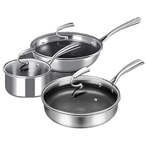 Pots, Professional Grade Stainless Steel Pots and Pans, 3 Piece Induction Cookware Set – Oven Swith Impact-Bonded Technology Kitchenware