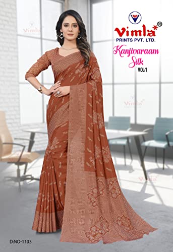 Image of Vimla Women's Kanjivaram Silk Uniform Saree and Unstitched Blouse Piece | Office School Uniform Saree For Women | Sari for Women