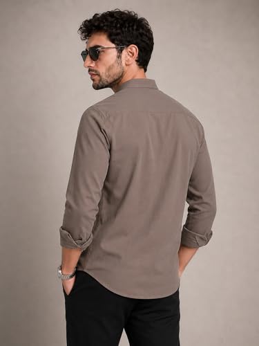 Image of Veirdo Men's Stylish Solid Casual Shirt | Chinese Collar Pure Cotton | Available in Black, Brown, Rust, Olive, White & Navy | Sizes S to XXL