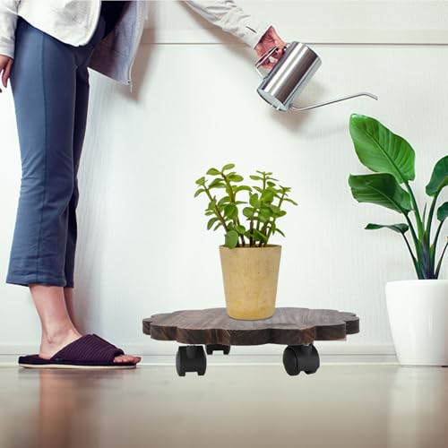 Support à pots de fleurs mobile en bois marron plateau robuste esthétique