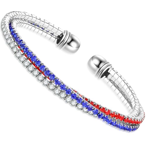 pVq American Flag USA Bracelet for Women Cuff Bracelet Red Blue White Crystal Rhinestone Bangle Patriotic Jewelry 4th of July Independence Day Gift