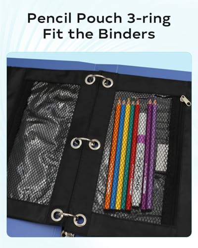 Image of Pencil Pouch for 3 Ring Binder - 3 Hole Zipper Pen Case Bag Holder Bulk Accessories Clear Window Aesthetic Organizer Pockets