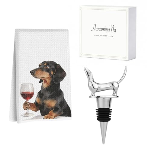 Image of Funny Dachshund Wine Kitchen Towels with Wine Bottle Stopper 24x14 Inch, Dachshund Gifts Reusable Dish Towels for Kitchen Bars Decor, Weiner Dog Gifts for Women Men Christmas Birthday Gift-4