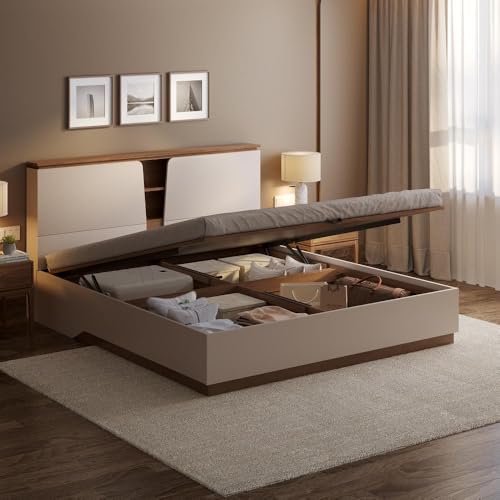 Image of Wakefit Bed | 3 Yr Warranty | King Size Bed, Comes with Hydraulic Storage, Noise-Free, Density: 680-750 kg /m, Termite & Borer Resistant, Fits Mattresses Up to 8 inches (Kora 78x72 - Columbian Walnut)