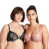 Curve Muse Women's Plus Size Push Up Add 1 Cup Underwire Halter Front Close Bras-2PK-Black,Red Cinnabar-40D