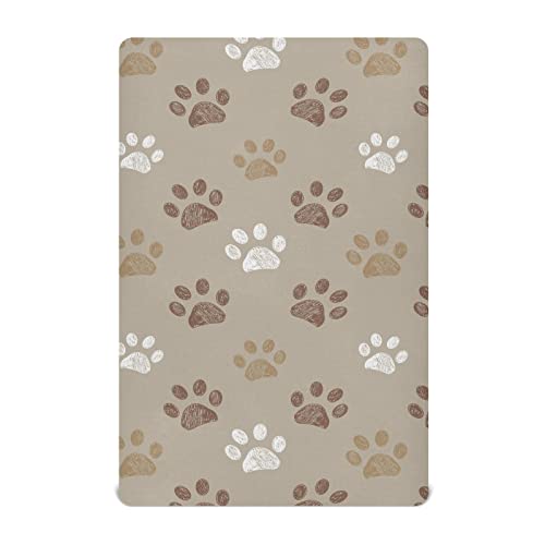 Image of Fitted Crib Sheets Brown Dog Paws Stretchy Portable Playard Sheets for Baby Toddler, Breathable Soft Mini Crib Mattress 39 x 27 in for Boys and Girls