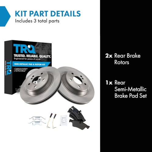 Image of TRQ Rear Brake Pad and Rotor Set Semi Metallic Compatible with 2003 Mercedes-Benz CL500 2003-2006 S430 S500