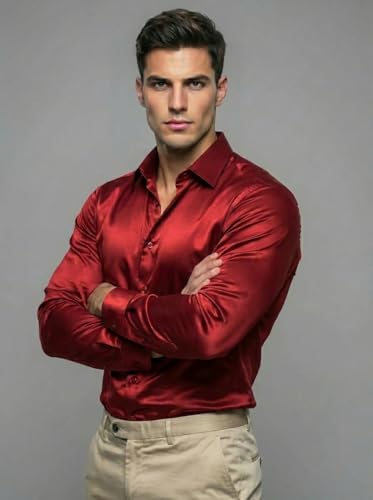 Image of Diverse Men's Satin Casual Shirt | Premium Solid Poly Satin | Wrinkle-Free, Full Sleeve Regular Fit Office, Business Wear