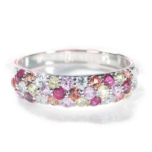 指輪 プラチナ PT900 マルチカラー パヴェリング サファイア ルビー 花畑 赤系 誕生石 カラーストーン[f235-r-pt]※12号 ALPAZ115-12