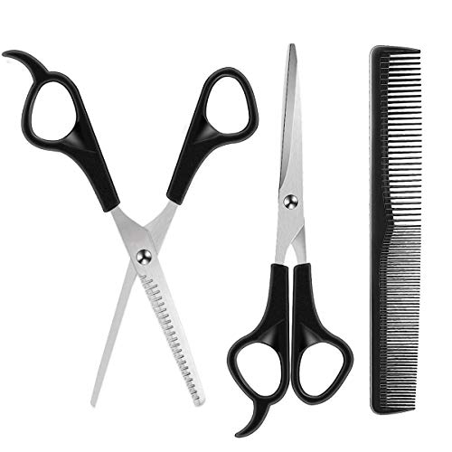 Electomania Hair Cutting Scissors Kits, Stainless Steel Hairdressing Shears Set Professional Thinning Scissors For Barber/Salon/Home/Men/Women/Kids/Adults Shear Sets (3pcs Black)