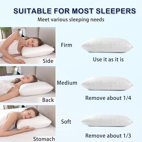 Cooling Memory Foam Pillows Deep Sleep Bed Pillow & Washable Cover Cooling Pillow for Neck Pillow for Shoulder & Back & Side Rectangular White-Cooling++ (Queen+Extra Fill) Pack of 2