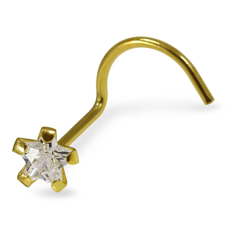Monster Piercing 9K Gold Echtgold | Nasenpiercing Nasenstecker Stud | Stern | Stabstärke: 22G (0,6 mm) | Stablänge: 7mm | Kristallstein: 3mm | Hypoallergen