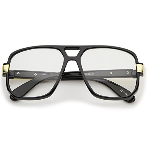 zeroUV Classic Flat Top Metal Accented Temples Clear Lens Square Aviator Glasses 56mm3