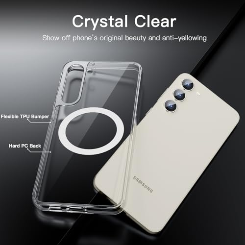 Image of JETech Magnetic Cover Case for Samsung Galaxy S23 6.1-Inch, Compatible with MagSafe, Shockproof Protective Phone Cover, Non-Yellowing Hard Clear PC Back (Clear)