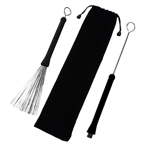 BESTonZON 1Pair Wire Drum Brush with Bag Drum Stick Brush for Jazz Drums Portable and Convenient Design for Enhanced Sound and Performance
