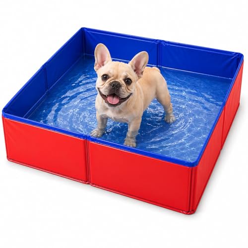 Generisch Hundepool Faltbar Eckig - PVC Schwimmbecken Für Hunde - Planschbecken Für Haustiere - Rutschfester Hunde Swimmingpool Für Kleine Hundes Und Katzen - 50x50x10cm - Rot