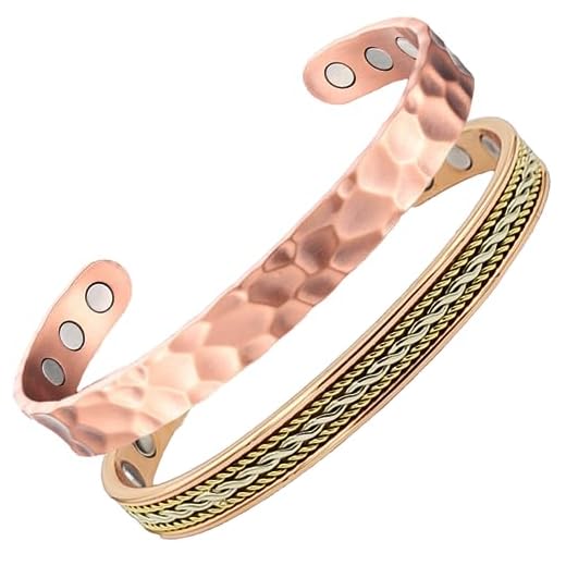 Earth Therapy Value Set - Rope Inlay and Hammered Cuffs - Original Pure Copper Magnetic Bracelets - Adjustable Size for Women and Men