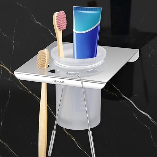 Image of Plantex (Primax) Tumbler Holder for Bathroom /Stainless Steel Toothbrush Holder /Toothpaste Stand /Bathroom Accessories - (Chrome)