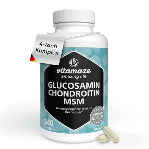 VITAL-Komplex mit Glucosamin, Chondroitin, MSM, hochdosiert, 240 Kapseln für 2 Monate mit Vitamin C, Natürliche Nahrungsergänzung ohne Zusätze, Made in Germany