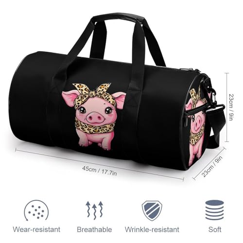 Cute Pigs Piggy Wearing Leopard Bandanna Sports Gym Bag Travel Duffel Workout Bag with Adjustable Strap2