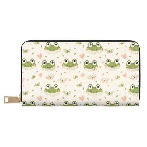 Frog Cute Green Print Wallet Women, Leather Bifold Multi Card Wallet, Long Purse Women's Wallets