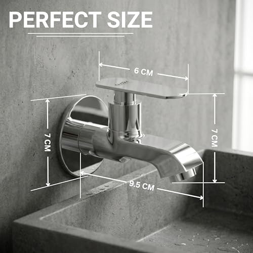 Image of GLOXY Premium Brass Bib Cocke Short Body with Chrome Finish - Short Body Wash Basin Tap Jet+ Lever with Wall Flange - Bib Cock Tap for Kitchen Sink, Bathrooms, Gardens - 10 Years Warranty
