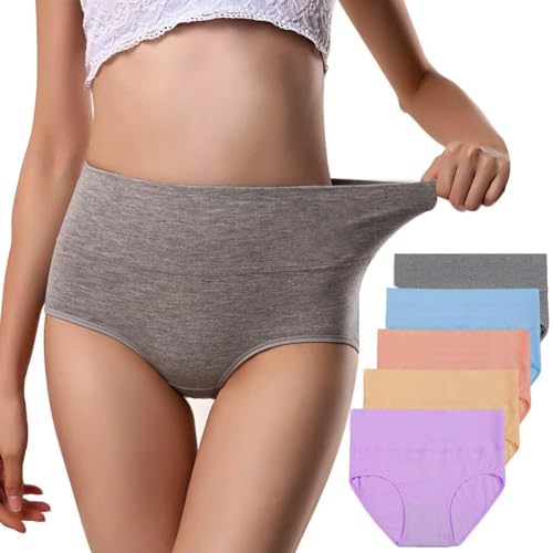 Image of ANNYISON Womens Underwear, Soft Cotton High Waist Breathable Solid Color Briefs Panties for Women