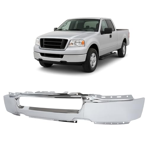 KUAFU Front Bumper Face Bar w/o Fog Light Cutouts Compatible with 2004-2006 Ford F-150 Direct Replacement for 4L3Z17757AA FO1002388 Mounting Accessories Not Included Steel Chrome Silvery