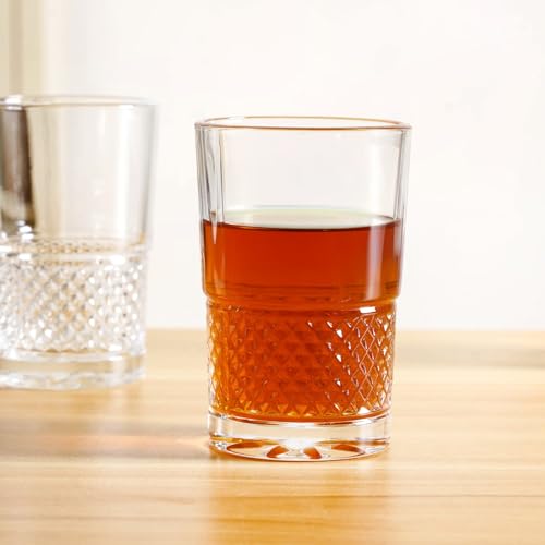 Image of Nestasia Transparent Small Glass Tumblers Set of 6 (190 ml Each) - 100% Food Safe & Chip Resistant Diamond Textured Glasses - Ideal for Water, Tea, Coffee & Refreshments - Perfect for Gifting