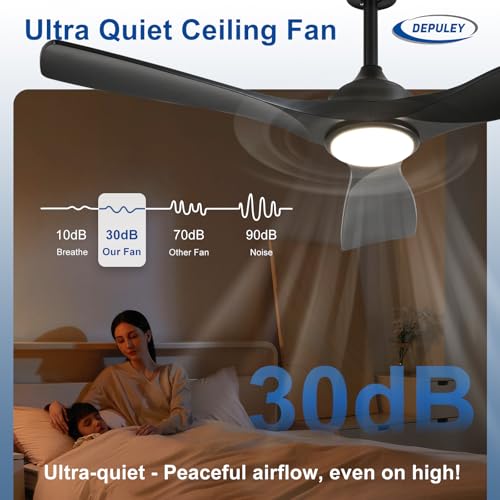 Image of Depuley 42-Inch Ceiling Fan with Light: Black 3 Blade Outdoor Fans for Patios - Dimmable Ceiling Fan with Remote Control Fandelier Quiet DC Motor Reversible 6 Speed Timer