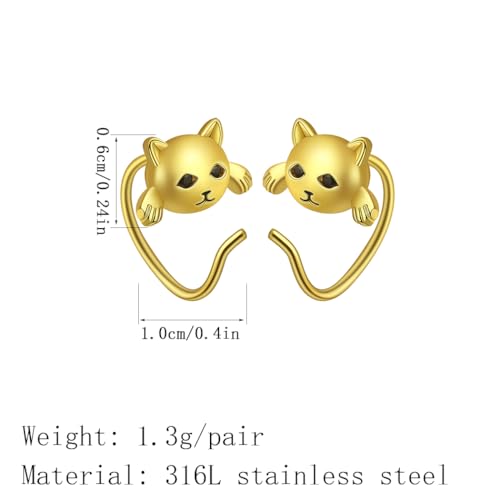 Boucle d'oreille en forme de visage de chat minimaliste en acier inoxydable - 3