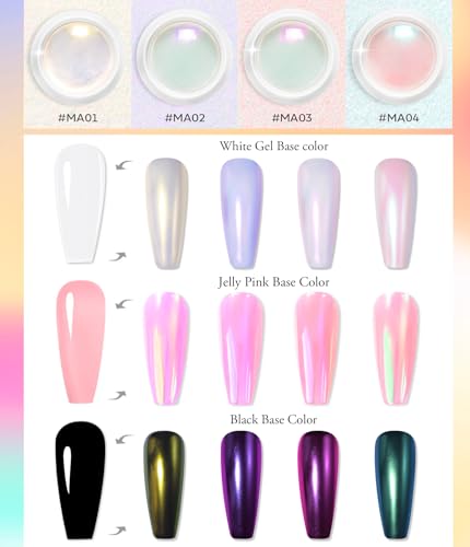 BISHENGYF White Chrome Nail Powder: High Aurora Pearl Chrome Nail Powder - Image 2