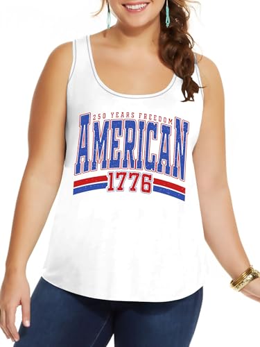 Image of Ithalt Plus Size 4th of July Tops for Women American Flag Tank Tops USA Patriotic Shirts Red White and Blue Sleeveless