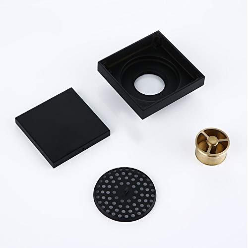 Rejilla Desague Ducha Accesorios de baño, desagüe Suelo Ducha con Acabado Negro Mate latón, residuos Cuadrado 100x100mm