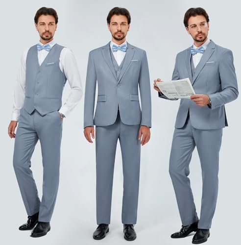 image for MAGE MALE Men's 3 Pieces Suit Elegant Solid One Button Slim Fit Single