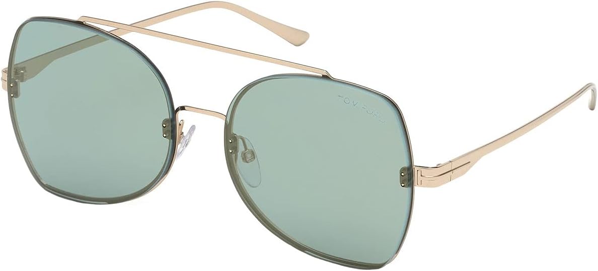 Tom Ford Scout TF 656 28Q Gold Metal Pilot Sunglasses Green Mirror Lens