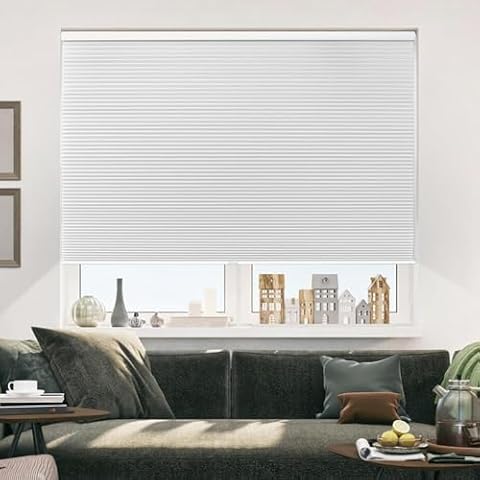 Allesin Cellular Shades Cordless Blackout Honeycomb Blinds for Indoor Windows, Thermal Insulated Window Shades Noise Reduction, Easy to Install, Perfect for Bedroom/Living Room, White - H64 x W34 Cover