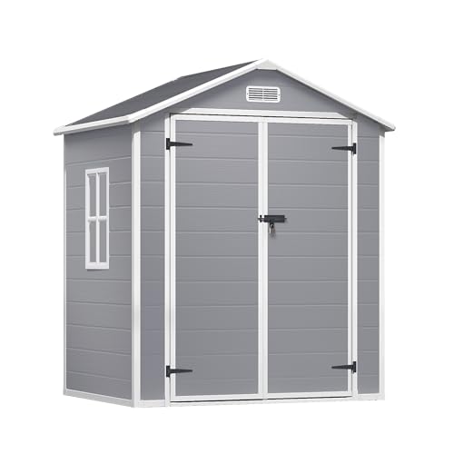Xbro Gerätehaus Kunststoff 171x124x210 cm Grau, wetterfestes Geräteschuppen Kunststoff mit Bodenplatte, UV-beständig & abschließbar, Gartenhaus für Garten Terrasse Balkon