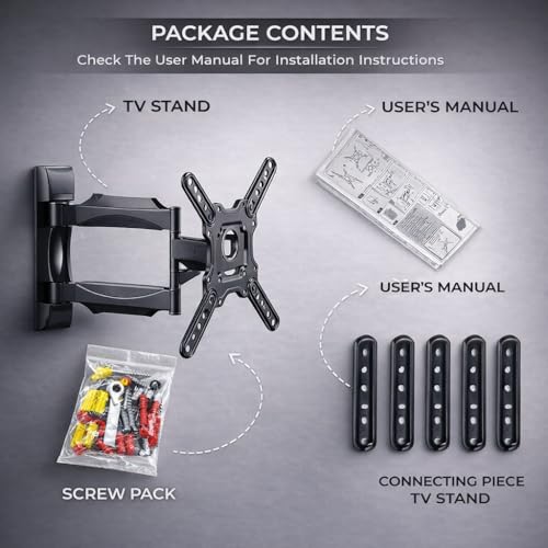 Image of P4 Full Motion Cantilever TV Wall Mount Bracket for 32 to 65 Inch LED /HD /Smart TV's, Universal Heavy Duty TV Wall Mount Stand with Swivel Rotation & Tilt Adjustments (Pack of 1)
